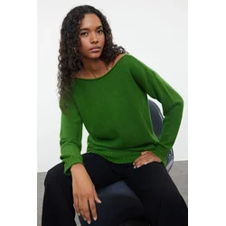 Trendyol Green Wool Boat Neck Basic Knitwear Sweater