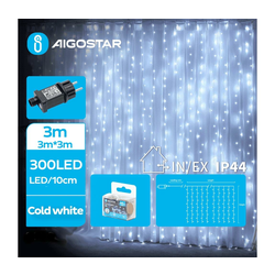 Aigostar - LED spoljašnja božićna girlanda 300xLED/8 funkcija 6x3m IP44 hladno bela