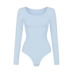 cfab Oblikovanje postave Longsleeve Sculpting Bodysuit with String nebeško modra