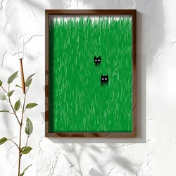 WallXpert uramljena MDF slika NAL073-46, dve crne mačke vire iz visoke zelene trave, 35,5 x 47 cm