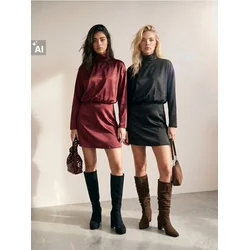 Sinsay - Satenska mini haljina sa ukrasnim vezivanjem na leđima - maroon