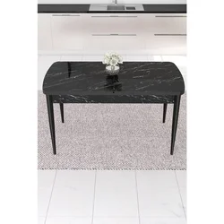 Hanah Home trpezarijski sto na razvlačenje Nex, 132 × 80 cm (razvučen 170 cm), ploča u dekoru crnog mermera, crne noge