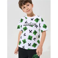 Sinsay - Pamučna loose majica sa printom Minecraft - belo