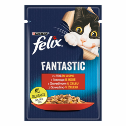 Felix Fantastic, potpuna hrana za kućne ljubimce, za odrasle mačke, mokra hrana s govedinom u želeu, 85g