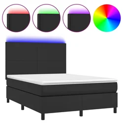 Krevet box spring s madracem LED crni 140 x 190 cm umjetna koža