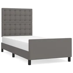 Vidaxl Posteljni okvir z vzglavjem siv 90x200 cm umetno usnje