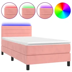 Vidaxl Box spring postelja z vzmetnico LED roza 90x200 cm žamet