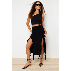 Trendyol Black Slit and Ruffle Detail Maxi Skirt
