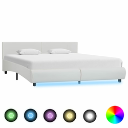 vidaXL Posteljni okvir LED belo umetno usnje 160x200 cm