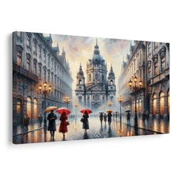 Slika deževna ulica s katedralo - 60x40
