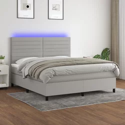 Greatstore Box spring postelja z vzmetnico LED sv. siva 160x200 cm blago