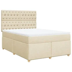 Vidaxl Box spring postelja z vzmetnico krem 140x190 cm blago