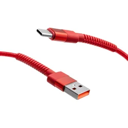mobilNET pleten kabel USB na Type-C 1M 3A, rdeč