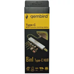 GEMBIRD A-CM-COMBO8-05 **Gembird USB HUB Type-C 8-in-1 multi-port adapter USB-C+USB-A+HDMI+PD+card+RJ45 1399