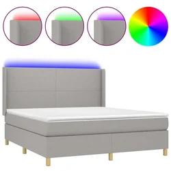 Vidaxl Box spring postelja z vzmetnico LED sv. siva 160x200 cm blago