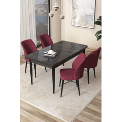 Hanah Home Set Trpezarijski sto i 4 stolice Arp, Bordo-crni