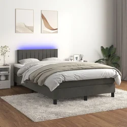 shumee Box spring postelja z vzmetnico LED temno siva 120x200 cm žamet