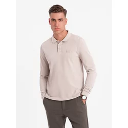 Ombre Mens structured polo longsleeve with patch - ash