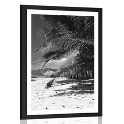 Plakat s paspartujem lepote plaža Anse Source v črnobeli varianti - 20x30 white