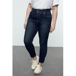 Trendyol Curve Navy Blue High Waist Skinny Straight Leg Denim Trousers