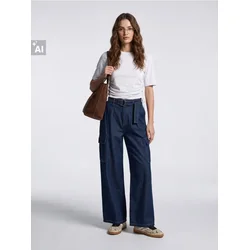 Sinsay - Wide leg farmerke sa visokim strukom i pojasom - steel blue