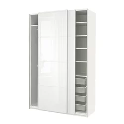 PAX / FÄRVIK Kombinacija garderobera, bela/belo staklo, 150x66x236 cm