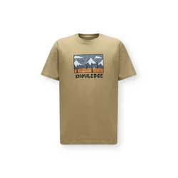 KnowledgeCotton Apparel Majica temno modra/svetlo rjava/oranžna/črna