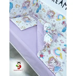Bubamara037 Set za krevetac sa ravnom ogradicom, 120x60cm, Šareni