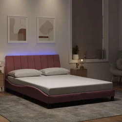 Okvir kreveta s LED-om bez madraca Hanko ružičasti 140 x 190 cm baršunasti