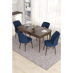 Hanah Home trpezarijski set Eva, sto na razvlačenje i 4 stolice, ploča u dekoru drveta Baroque, teget tkanina Babyface