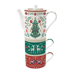 Tea serving set, 3-pieces, porcelain, Christmas Folk - Nuova R2S