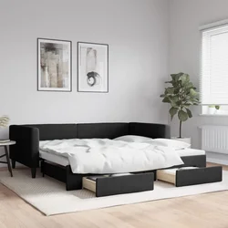 Dnevni krevet na razvlačenje s ladicama crni 100x200 cm tkanina