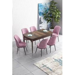 Hanah Home Set Trpezarijski sto i 6 stolica Han, Roze-braon