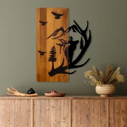 Wallity Zidna dekoracija Deer and Mountain, 43x58x3 cm, Smeđe boje