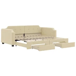 Vidaxl Izvlečna dnevna postelja s predali krem 80x200 cm blago