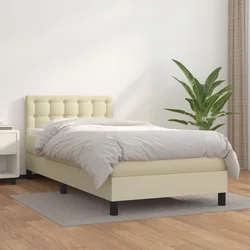 Vidaxl Box spring postelja z vzmetnico krem 90x200 cm umetno usnje