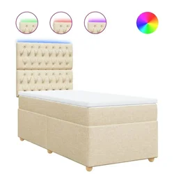 Vidaxl Box spring postelja z vzmetnico krem 90x190 cm blago