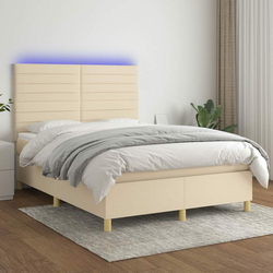 shumee Box spring postelja z vzmetnico LED krem 140x200 cm blago
