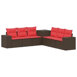 Set sofe 7 pcs Smeđa i crvena Poli Rattan i čelik