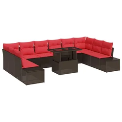 vidaXL vidaXL Vrtna sedežna garnitura s shranjevanjem 11 pcs Rjava Poly ratan, (5000022483)