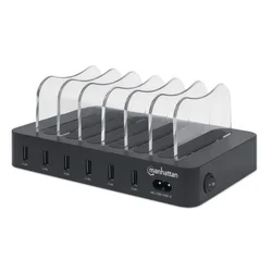 MANHATTAN - USB punjač 6-port Manhattan 102254 5V/2.4V/50W/držač za telefon Crni