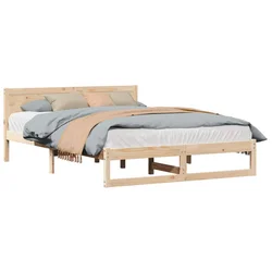 Vidaxl Konstrukcija postelje Naravna 140 x 200 cm Masivno borovo les