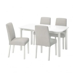 STRANDTORP / BERGMUND Sto i 4 stolice, bela/Orrsta svetlosiva, 150/205/260 cm