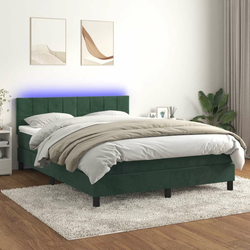 Krevet box spring s madracem LED tamnozeleni 140x190 cm baršun