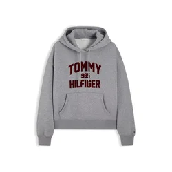 TOMMY HILFIGER Majica Varsity pegasto siva/temno rdeča