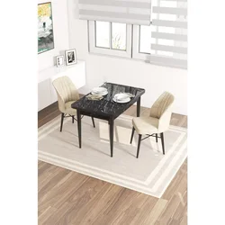 Hanah Home trpezarijski set Arp, sto i 2 stolice, ploča u dekoru crnog mermera, krem tkanina Babyface