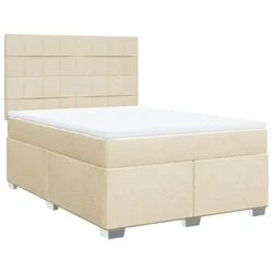 Vidaxl Box spring postelja z vzmetnico krem 140x200 cm blago