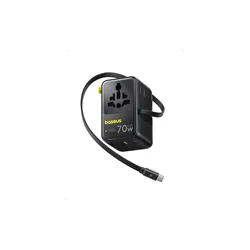 BASEUS Potovalni adapter 6 v 1 z navijalnim kablom USB-C 70 W – črn