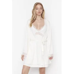 Trendyol Ecru Belted Lace Detailed Viscose Knitted Dressing Gown