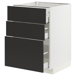 METOD / MAXIMERA Podni element s 3 fioke, bela/Nickebo boja antracita, mat, 60x60 cm